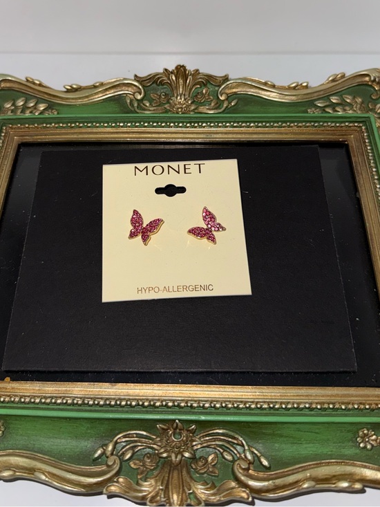 Monet Jewelry - Monet Pink and Gold Butterfly Stud Earrings